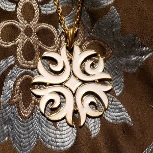 Signed Crown Trifari Creamy White Enamel Necklace